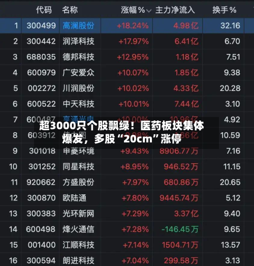 超3000只个股飘绿！医药板块集体爆发，多股“20cm	”涨停-第2张图片