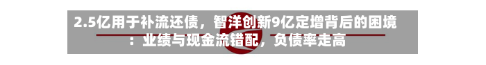 2.5亿用于补流还债，智洋创新9亿定增背后的困境：业绩与现金流错配	，负债率走高-第1张图片
